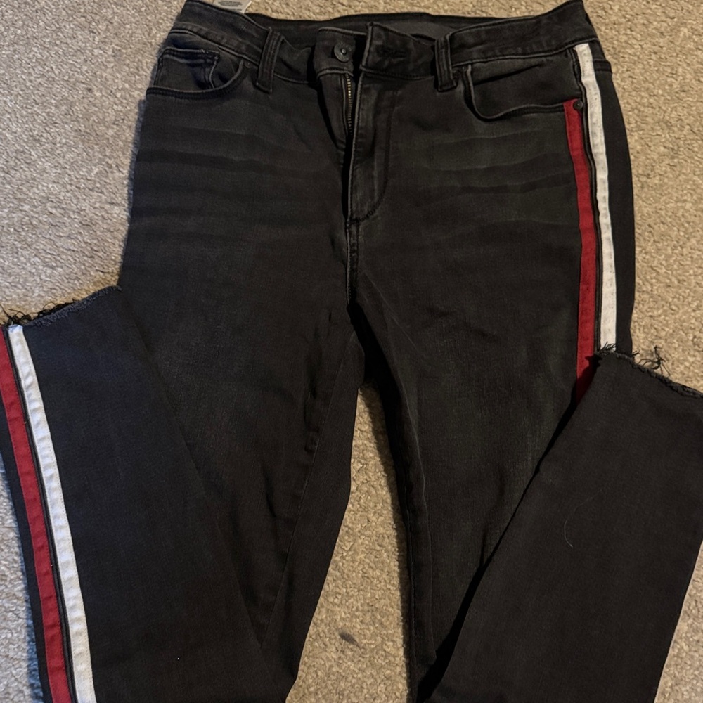 Joe’s Black Jeans with Red and White Stripes